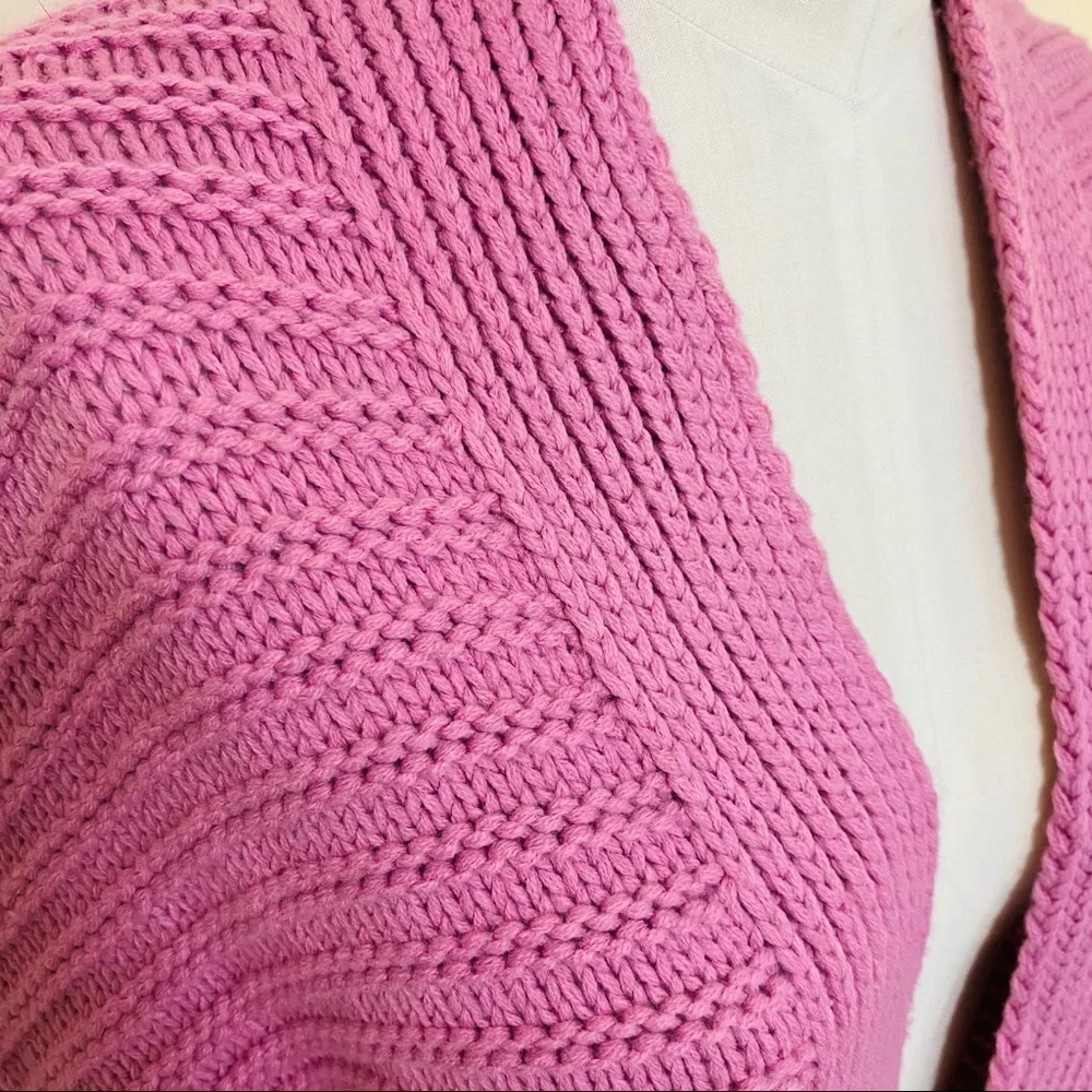 CONTEXT Ribbed Open Front Oversized Chunky Pink Cardigan Size Medium - Picture 9 of 10